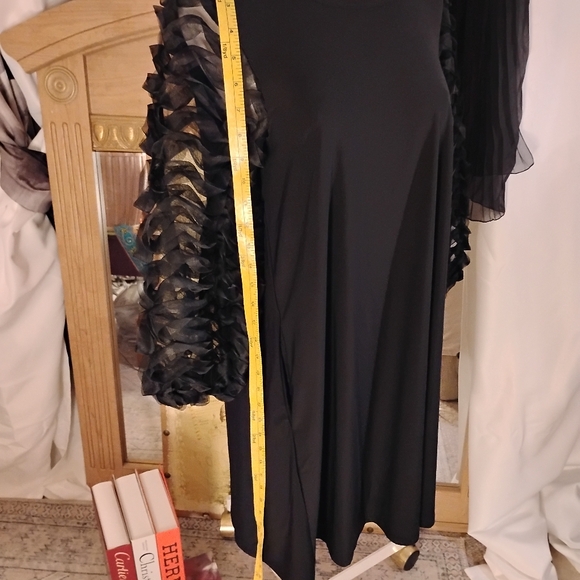 Nina Leonard Mesh Balloon Sleeves Elegant Black Dress. Loose Fit. Size Medium. - Picture 7 of 13